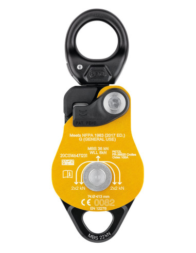Poulie double RàB à flasque ouvrante avec émerillon - SPIN L2 - PETZL®