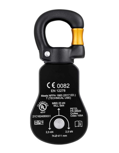 Poulie simple RàB à flasque ouvrante avec émerillon ouvrable - SPIN S1 OPEN - PETZL®