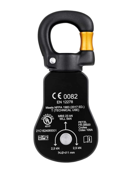 Poulie simple RàB à flasque ouvrante avec émerillon ouvrable - SPIN S1 OPEN - PETZL®