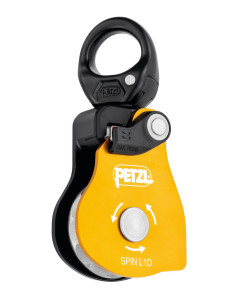 Poulie simple RàB à flasque ouvrante, émerillon et avec un sens de rotation unique - SPIN L1D - PETZL®