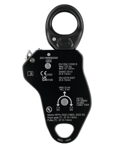 Poulie-bloqueur imperdable haut rendement avec émerillon - PRO TRAXION - PETZL®