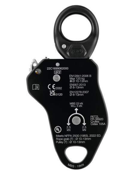 Poulie-bloqueur imperdable haut rendement avec émerillon - PRO TRAXION - PETZL®