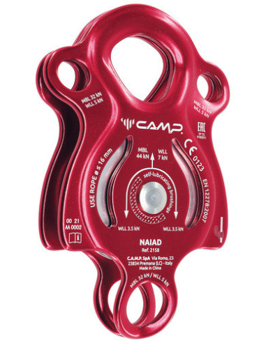 Poulie simple à flasques mobiles Prusik avec trois trous de connexion et un point d’attache supplémentaire - NAIAD - CAMP®