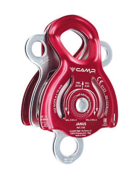 Poulie double à flasques mobiles Prusik avec trois trous de connexion et un point d’attache supplémentaire - JANUS - CAMP®